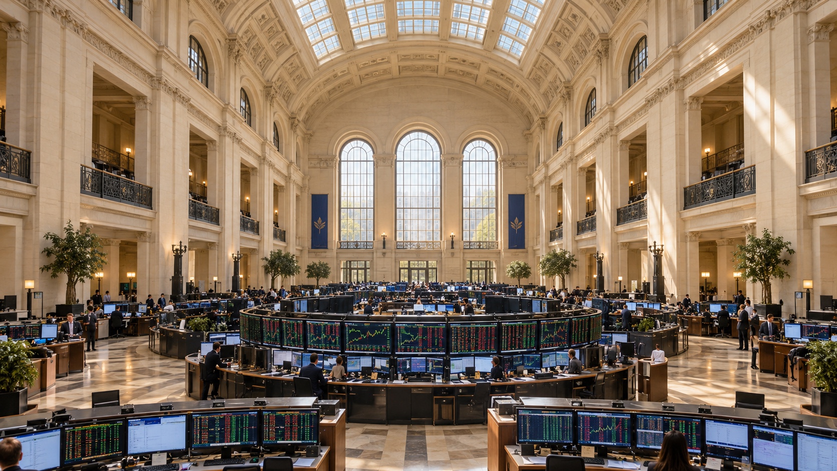 Conceptual exchange hall and market displays